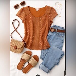 LC Lauren Conrad Sheer Polka Dot Blouse - Brown